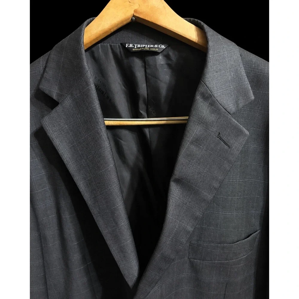 F.R. Triplet & Co. 46R Wool Cashmere Black Gray Blazer Sports Coat Jacket